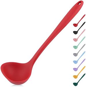 Silicone Soup Ladle, Ladle Spoon for Cooking, Silicone Ladle, Ladle Spoon with Comfortable Grip, Seamless Rubber Spoon, Non Stick to Avoid Scratching Kitchen Utensils (Red)
