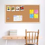 ArtzFolio Cork Board | Bulletin Board Notice Pin Board | Vision Soft Board Combo with Thumb Push Pins & Sticky Notes | Natural Brown Frame | 24 x 12 inch (61 x 30 cms)
