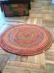 Fernish Decor 2 Pcs Jute Cotton Braided Reversible Rug for Living Room Bedroom Kitchen Entryway | Boho Stylish Multicolor Mat (60 CM Round- Pack of 2)