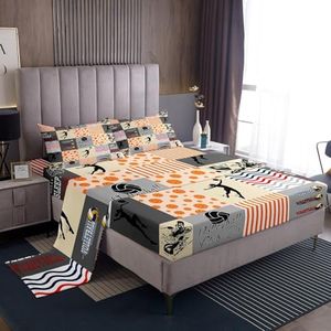 jejeloiu Volleyball Bed Sheets Set for Kids Boys Girls Full Size Sports Game Fitted Sheet Ball Sports Theme Bedding Collection Ball Games Bedding Set Volleyball Player