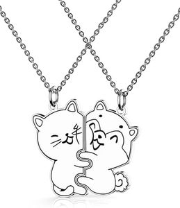 Easyski Best Friends Necklace Gifts Set 2,Cat and Dog Matching Friendship Chain Necklace for 2 Teen Girls BFF Sister.