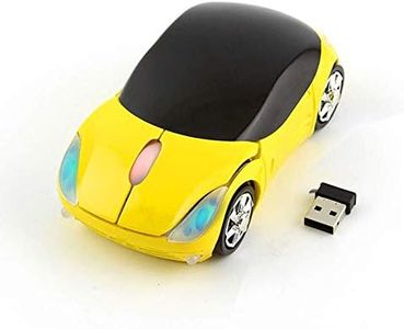 Colorful 3D Sport Car Shape Mouse 2.4GHz Wireless Mouse 1600DPI 3 Buttons Optical Ergonomic Gaming Mice with USB Receiver for PC Laptop Computer (Yellow)