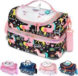 iDensic Kids Double Decker Cooler Insulated Lunch Bag for Boys, Girls, Men, and Women, with Adjustable Strap Reusable Toddler Lunchbox for School and Daycare Cute Travel Bags (Black Unicorn)