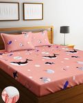 Home Sizzler Microfiber 144Tc Kid'S Aquarium Elastic Fitted Double Bedsheet With 2 King Size Pillow Covers, Fit For Mattress: 72"X75" & 72"X78"