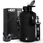 H2O Capsule 2.2L Half Gallon Water Bottle with Storage Sleeve and Covered Straw Lid – BPA Free Large Reusable Drink Container with Handle - Big Sports Jug, 2.2 Liter (74 Ounce) Jet Black