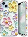 JIAXIUFEN Case for iPhone 12 Pro iPhone 12 Sparkle Glitter Retro Oil Painting Printed Flower Design Slim Shockproof Protective TPU Soft Silicone Cover Phone Case Mint Colorful