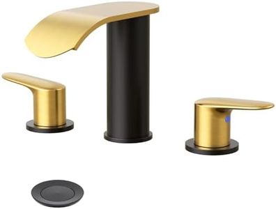 WOWOW Waterfall Bathroom Faucet 3 Holes 8Inch Widespread Bathroom Sink Faucet, Two Handles Lavatory Vanity Sink Faucets with Pop-up Drain & Supply Hoses, Modern Faucet Mixer Taps Black and Gold