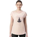 Enamor Athleisure Relaxed Fit Short Sleeve Boat Neck Antimicrobial Finish Breathable Stretch Cotton Activewear Sports Tshirt for Women-E131 (E131_Rose Water/Hamsa Yogini Graphic_L)