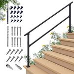 CHR 6 Steps Outdoor Handrails for Outdoor Steps, Black Wrought Iron Hand Rail Stair Railing Kit (5-6 Steps Handrail)