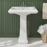 26" W X 20" D Bathroom Pedestal Sink, Rectangular White Ceramic Vanity Sink with Overflow and 3 Pre-Drilled Holes - Fits 4-Inch Faucets,Freestanding Restroom Sink Combo for Small Spaces