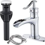 Waterfall Bathroom Faucet Single Handle Lavatory Mixer Tap Single Hole Vessel Sink Faucet Farmhouse Vanity Sink Faucet with Supply Line Lead-Free Deck Mount Chrome Polish Finish