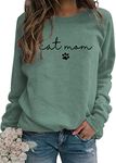 Kisswow Womens Cat Mom Shirts Long Sleeve Cute Graphic Tees Cat Mama Sweatshirt, L-cat Mom 01 Dark Green, XX-Large