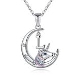 TINGN Girls' Jewelry Unicorns Gifts - Silver Unicorn Necklace Initial Pendant Crescent Moon Necklace Jewelry Unicorn Necklace for Girls Unicorns Gifts for Girls Christmas Birthday Gifts for Girls(L)