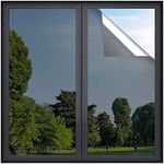 rabbitgoo Window Privacy Film One Way Window Tint, Static Cling Sun Blocking Anti UV Glass Door Window Cover, Reflective Mirror Heat Control Tinting Film Home Office,17.5 Inch X 6.5 Feet, Black Silver