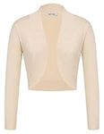 GRACE KARIN Ladies Beige Cropped Shrugs Boleros for Dress Open Front Cardigan Long Sleeve Sweater M