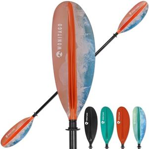 WONITAGO Kayak Paddle Premium Carbon Fiber Paddle with Reinforced PP + Fiberglass Blade, Floating Adjustable Kayaking Oars, 3 Piece, 240-260 cm/94-102 Inches, Ocean Orange