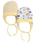 BUMZEE Yellow & White Baby Boys Ear Flap Tying Cap Pack of 2 Age - 3-6 Months (Peb8617C-ylw.wht)