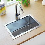 vidaXL Handmade Kitchen Sink - Modern Stainless Steel Design with unique X-flume for Quick Flow, Sound-Reduction Pads, Anti-Condensation Paint