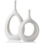 White Ceramic Hollow Vases Set of 2, Flower Vase for Decor, Modern Decorative Vase Centerpiece for Wedding Dinner Table Party Living Room Office Bedroom, Housewarming Gift