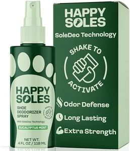 HAPPY SOLES Shoe Deodorizer Spray for Gym Gear & Smelly Shoes Caused by Stinky Feet - Strong Odor Fighter for Sneakers, Boots, and Sandals - Fresh Smell, Refreshing Shoe Spritz 4oz (Eucalyptus Mint)