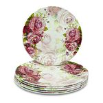 KONVIO Melamine Dinner Full Size Plates Set of 6, Unbreakable Plates (6 Pieces, 11 inches) (Floral - Pink)