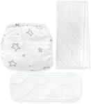 SmartNappy Cotton Muslin by Amazing Baby, NextGen Hybrid Cloth Diaper Cover + 1 Bi-fold Reusable Insert + 1 Reusable Booster, Stargazer, Gray, Size 1, 5-10 lbs