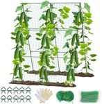 2 PCS Cucumber Trellis for Climbing Plants Outdoor, Garden Trellis for Raised Bed Garden,Vegetable Grow Supports with Climbing Net for Tomato Bean Squash, Grape Zucchini (2PCS)