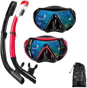 Snorkel mask Snorkeling Set for Adults and Youth, Diving mask and Full Dry Snorkel Swim Googles is Suitable for Snorkeling, Dive Scuba Diving, Swimming (Black+red（2 Set）)