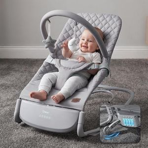 Orzbow Electric Baby Rocker with Innovative Auto Rocking Motion, Adaptable 3-Speed, Smart Tap Sensing, Soothing Sounds, and 3 Recline Positions, 2-in-1 Automatic Baby Rocker Chair, Grey