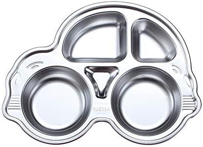 Stainless Steel Plate Divided Meal Tray Sections Dinner Dish for Babies, Toddlers and Kids Eating Food Car Shape BPA-Free Safe Fun Non-Toxic Heavy Duty (Silver 1 Pack)