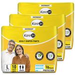 KareIn Overnight Adult Diaper Pants, Large 90-120 Cm (35"- 47"), 30 Count, Unisex, Leakproof, Elastic Waist, With Aloe Vera Lotion, Anti-Bacterial, ADL, Wetness Indicator, Pack of 3