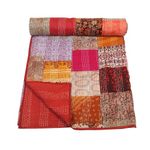 BOHEKANT Handicraft Silk Kantha Quilt Kantha Bed Cover Handmade Kantha Bedspread Kantha Blanket Throw-09 (Queen, 90x108 inches, Double Bed)