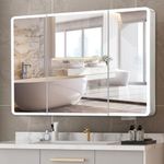 Medicine Cabinet for Bathroom with Mirror and Lights, Recessed or Surface Mount Wall Cabinet with Shelves, 100x70cm Bathroom Mirror Cabinet with Defog Function, Touch Controls