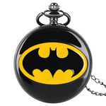 CokinkiDs Batman Pocket Watch for Kids Boys Black Batman Theme Necklace Pendant Fob Watches Xmas Gift for Girls