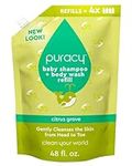 Puracy Baby Shampoo & Natural Baby Body Wash Refill, Savon Bebe, 99.5% Plant-Derived Shampoo & Baby Wash, Gentle Bath Soap for Sensitive Skin, Tear-Free, 1.4L, 48 Ounce