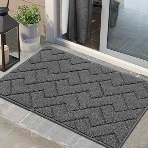 Biscpro Doormat Grey 60 x 90 cm Indoor and Outdoor Washable Door Mat, Waterproof Door Mat, Non-Slip Dirt Trapper Rug for Entrance, Front Door, Patio, Hallway, Garden