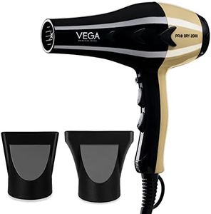 VEGA PROFESSIONAL Pro Dry 1800-2000 Watts Hair Dryer For Salon Professionals & Every Day Styling At Home | Cool Shot Button And 3 Heat & 2 Speed Settings, Gold, (Vpvhd-04)