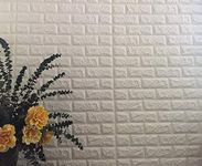 Lukzer 6PC Self-Adhesive 3D PE Foam Brick Waterproof Wallpaper Wall Sticker Peel and Stick / 3D Design Effect for Home Restaurant Room Decor (Thickness 8MM, White, 70 x 77 cm)