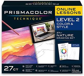 Prismacolor Technique, Art Supplies and Digital Art Lessons, Nature Drawing Set, Level 2, Watercolor Pencils, Brush Markers, and More, Sunset Landscape Drawing, 27 Count