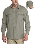 33,000ft Men's Long Sleeve Shirts UV Protection Safari Shirts Button-Down Shirt Breathable Wicking Quick Drying Outdoor Shirts with Pockets for Hiking Fishing Golfing, Grey Green 3XL