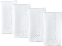 Newbridge Square Fabric Napkins, Set of 4 Napkins, Holiday Provence Lattice Cutwork Solid Color Textured, Water and Stain Resistant Easy Care, White