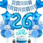 Cnrose 26th Birthday Decoration, Blue Cake Decoration Birthday 26 Years Man, Party Decoration Blue, 26th Birthday Woman Men, Cake Decoration 26th Birthday Man Women, Birthday Decoration 26 Years Woman