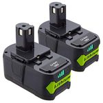 Powerextra 2 Packs 18 Volt Replacement Lithium Battery 5000mAh for Ryobi ONE+ P108 P102 P103 P104 P105 P107 P109 P122 Cordless Power Tools