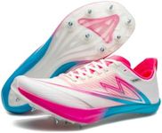 Track and Field Shoes Men Women Kids Spikes Sneakers Full-Length Carbon Plate Track Race Jumping Sneakers Girls Professional Running Tarck Spikes Shoes Boys (White/Pink/Blue, Adult, Men, 5.5, Numeric, US Footwear Size System, Medium)