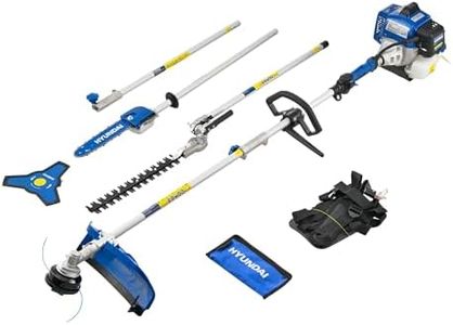 Hyundai 56cc Petrol Multi Tool 5-in-1 – Grass Trimmer, Brushcutter, Hedge Trimmer & Pole Saw Attachments, Split Shaft Design, Harness Included, Heavy Duty Garden System