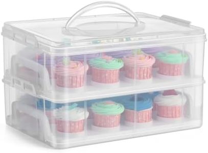 (24 Slot, 2 Tier) - Flexzion Cupcake Carrier Holder Container Box (24 Slot, 2 Tier) - 24 Cupcakes Slot or 2 Large Cakes Pastry Clear Plastic Storage Basket Taker Courier with 2 Tier Stackable Layer Insert (Clear)