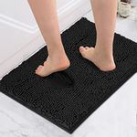 H.VERSAILTEX Chenille Bath Mat Thick Soft Absorbent for Bathroom, Microfiber Dries Quickly, Shaggy Washable Plush Durable Rug, Bathtub and Shower Floor, 17" x 24", Black