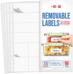 MESS Food Labels for Containers - Removable Labels for Kitchens (96-Pack) Erasable Labels for Organizing - Food Labels for Containers - Freezer and Fridge White Dry Erase Labels - Labels for Jars