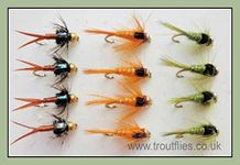 Gold Bead Nymph Trout Flies, 12 Pack, Copper John, Olives & Orange, Size 10/12