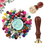 Curated Cart Ring Wax Seal Stamp Kit Includes Stamp & 50 Pcs Multicolor Beads Decorating Gift Cards Wedding Invitations Envelopes Letters Sealing Wax Seal Stamp (Ring-W20)